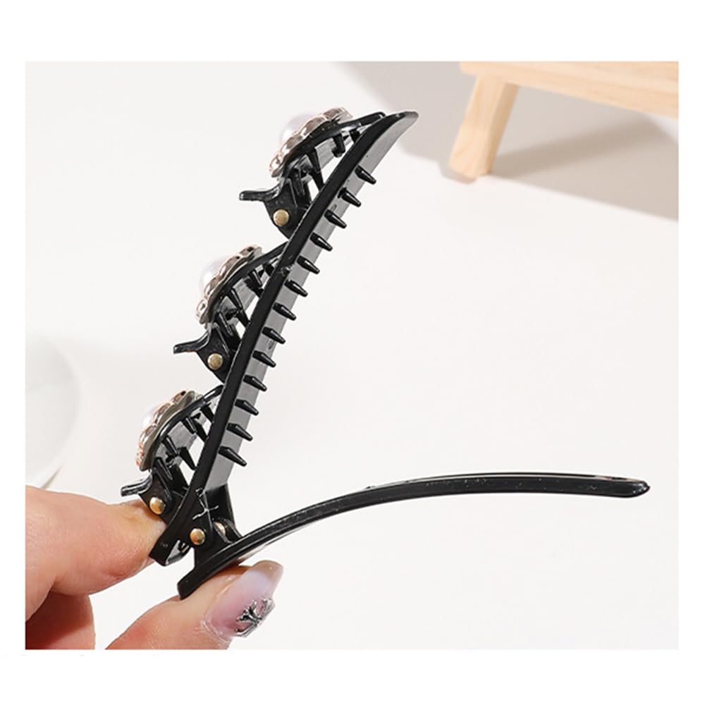 S.A.V.I 2pcs Hair Claw Clips for Girls & Women | 9cm Black Plastic Hair Clips with Pink Butterfly Design | Stylish Hair Accessories for Kids | Strong Grip Small Clutcher for Daily