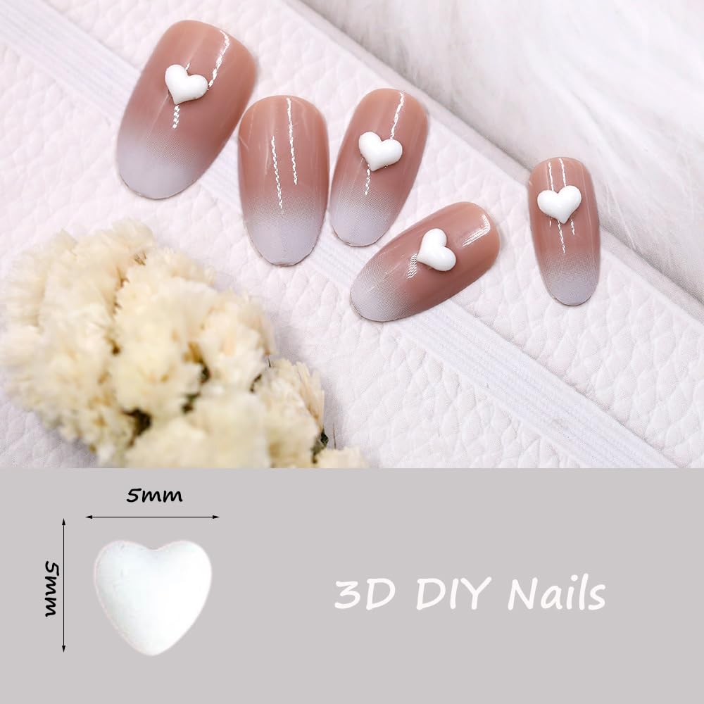 S.A.V.I White 3D Heart Nail Art Charms (5mm) & Flatback Pearls Set (2mm, 2.5mm, 3mm) – Acrylic Nail Decorations for DIY Manicure, Nail Salon, Gel Nail & Art Design Accessories