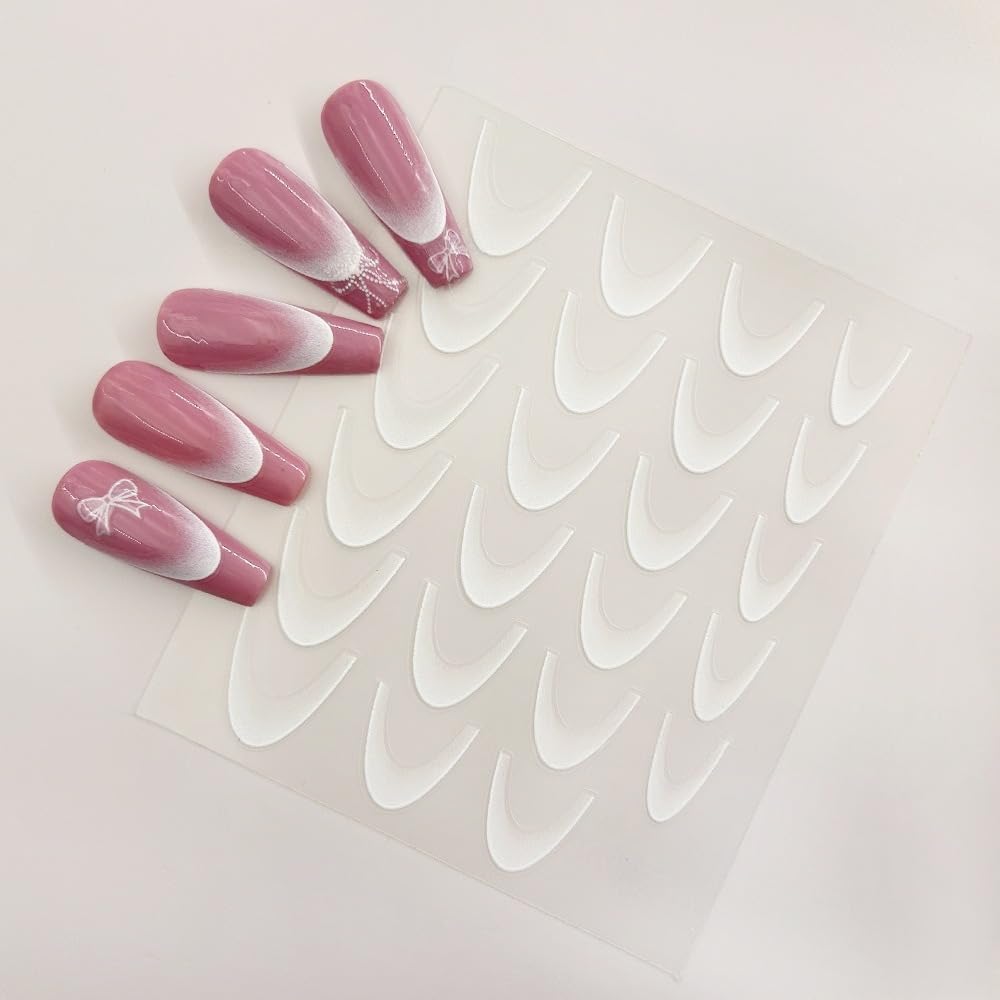 S.A.V.I 4 Sheets Gradient Ombre French Manicure Nail Art Stickers – Self-Adhesive V-Tip Design for DIY Nails – Multi-Color White Black Red Lavender – Easy Peel & Apply, 9x7 cm