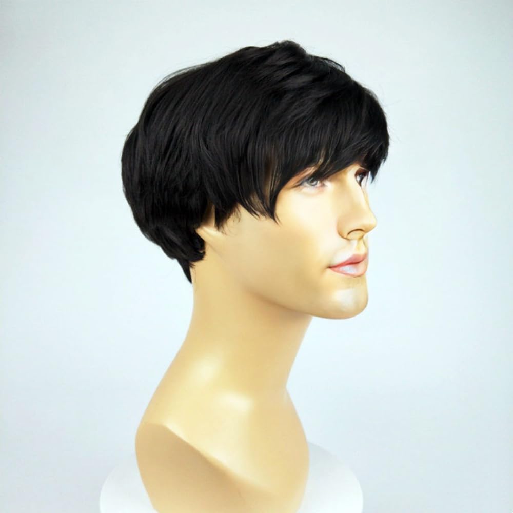 S.A.V.I Men’s Short Black Synthetic Wig with Natural Scalp Look | Realistic Hair Wig for Daily & Cosplay | Lightweight Breathable Cap | Comfortable Fit & Adjustable Size