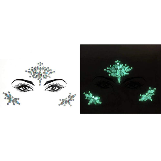 S.A.V.I 3D Glow in the Dark Luminous Face Gems Acrylic Crystal Fluorescent Stickers Rave Eyes Decoration Rhinestone Diamond Forehead Eyebrows Self-adhesive Sticker for Women, 1 Sheet
