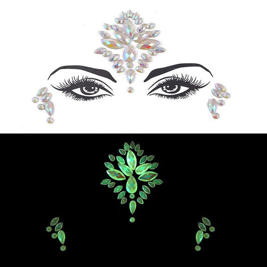 S.A.V.I 3D Luminous, Glow in the Dark Face Sticker Gems Crystal Tattoo Rhinestone Decoration for Women Girls Events Parties Weddings Clubs