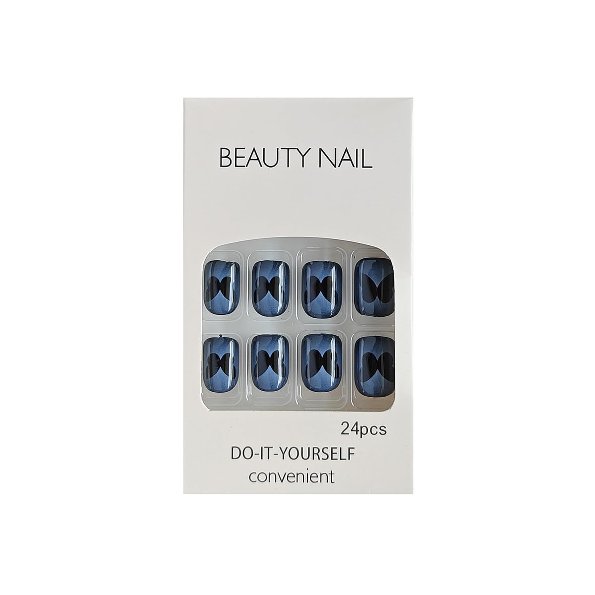S.A.V.I 24 Pcs Short Natural Fake Nails – Gradient Black Press On Nails with Butterfly Print, Reusable Acrylic Nail Art Kit with Glue & Adhesive Tabs for Women & Girls (Square Shape)