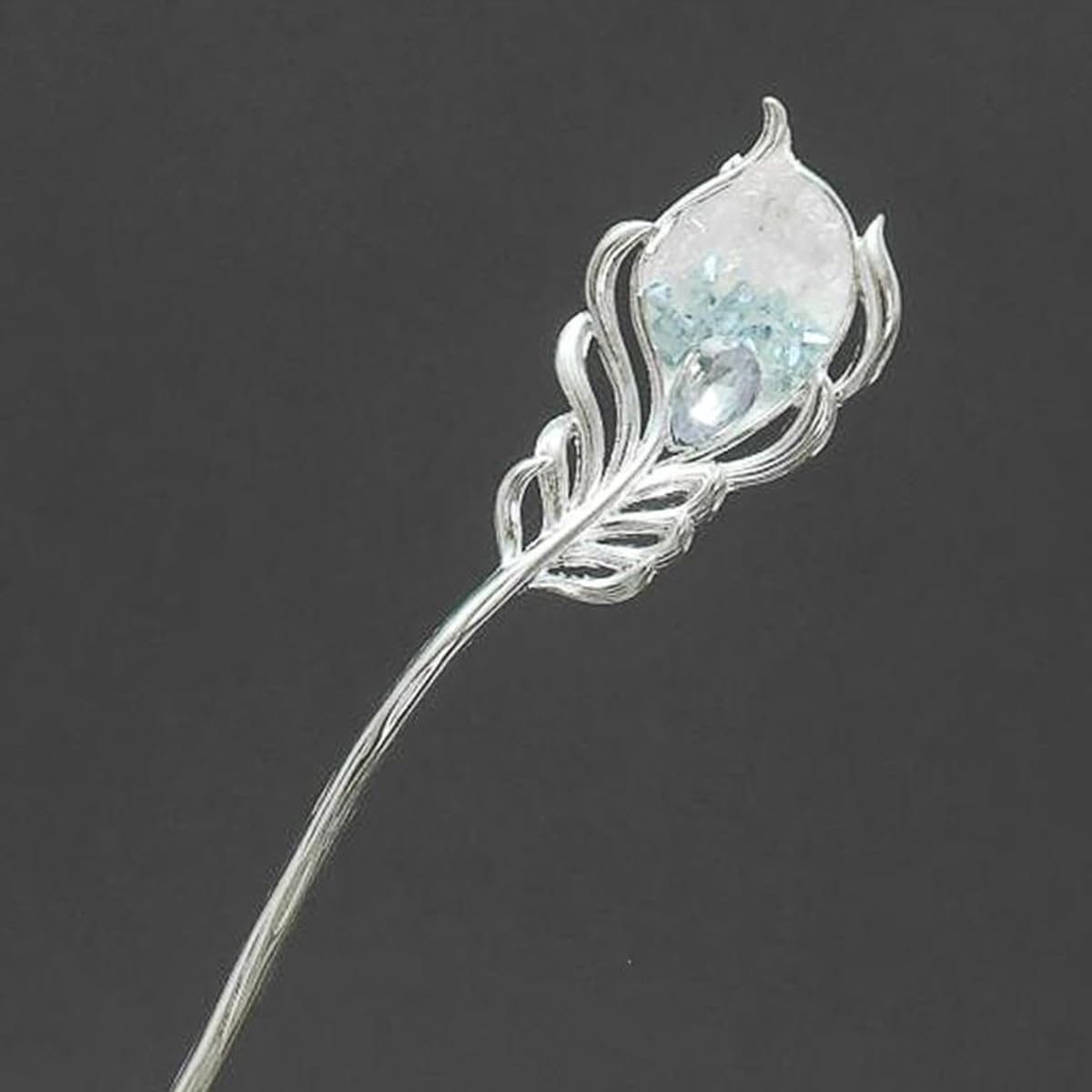S.A.V.I Silver Peacock Feather Hair Stick for Women | Elegant 16cm Long Hair Pin with Crystal Detailing | Traditional Bun Holder & Party Hair Accessory (1 Pc, 2.7cm Width)