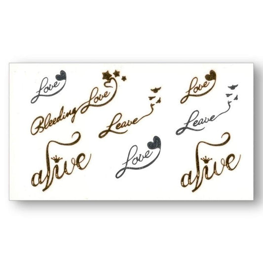 S.A.V.I 3D Temporary Tattoo Golden And Silver Metallic Sticker Cute Love Alive Text Design Size 10.5x6CM - 1PC.
