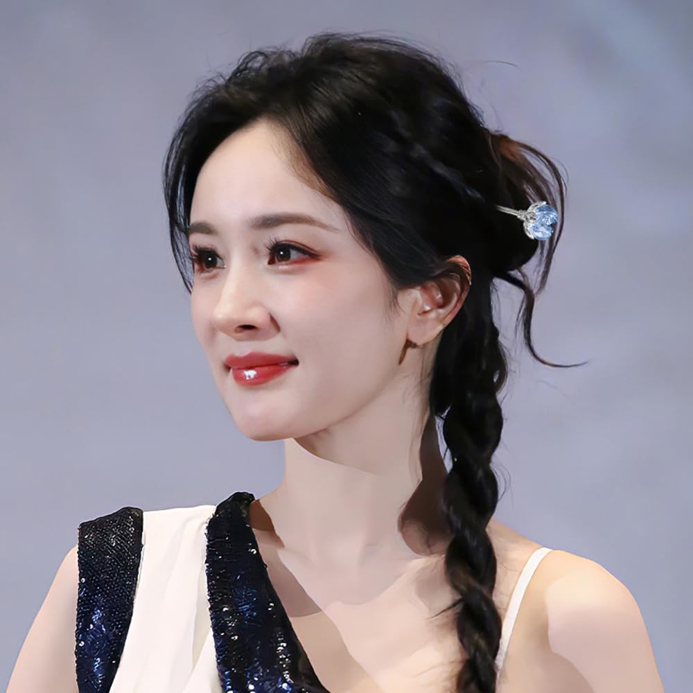 S.A.V.I Silver Hair Bun Stick Pin for Women | 13.5cm Metal Juda Stick with Transparent Crystal Flower | Elegant Floral Hair Accessory for Party, Bridal & Traditional