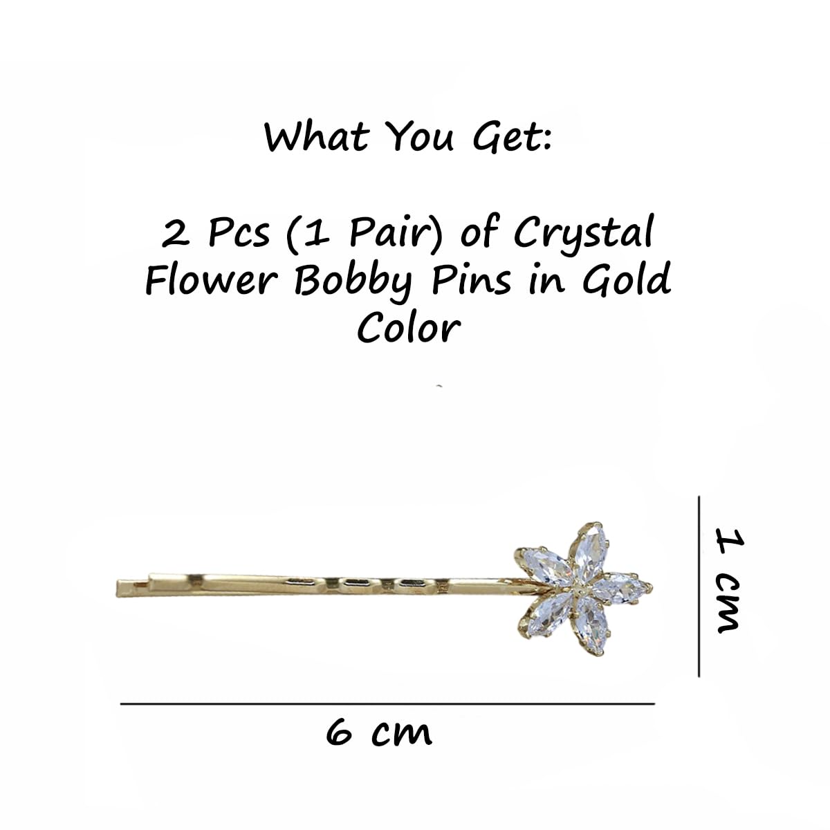S.A.V.I 1 Pair Crystal Flower Bobby Pins for Women | Gold Hair Clips with Rhinestone Design – Stylish Hairpins for Party, Wedding & Daily | 6cm Long Elegant Hair Accessories