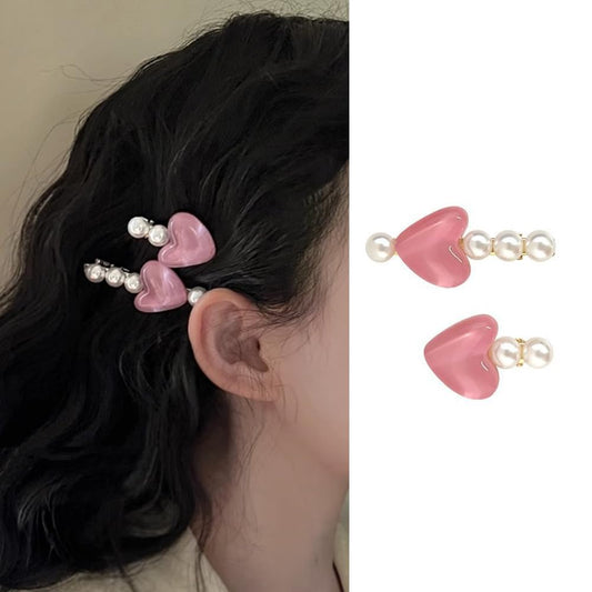 S.A.V.I 2 Pcs - Heart  Pearl Hair Clips for Women  Girls | Stylish Hair Accessories | Trendy Pink Heart Design with Elegant Pearls | Perfect for Gifting  Dailywear | All Occasions