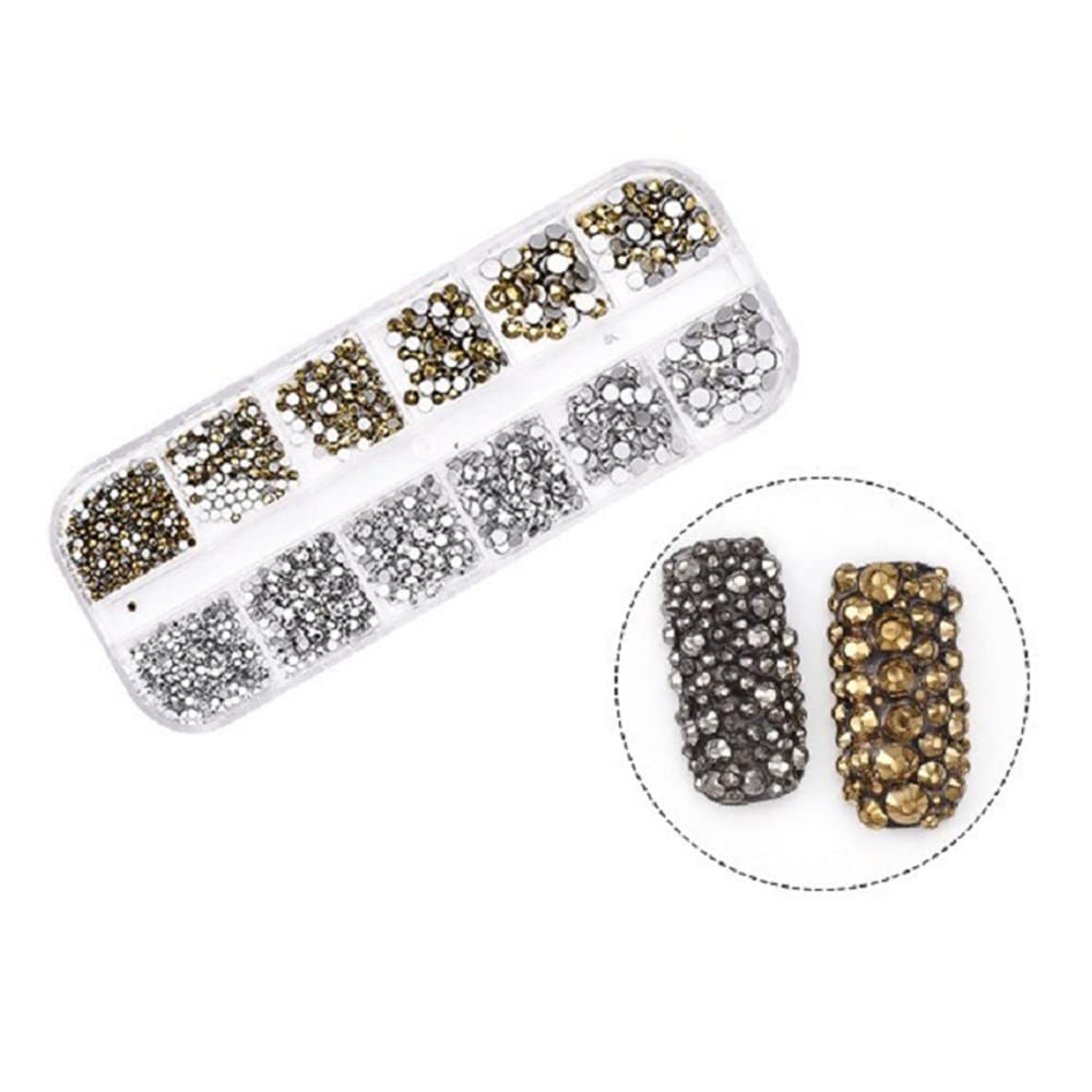 S.A.V.I Nail Art Palette Silver and Antique Gold 12 Sizes Glass Crystals Stones Rhinestones Nail Art Design DIY