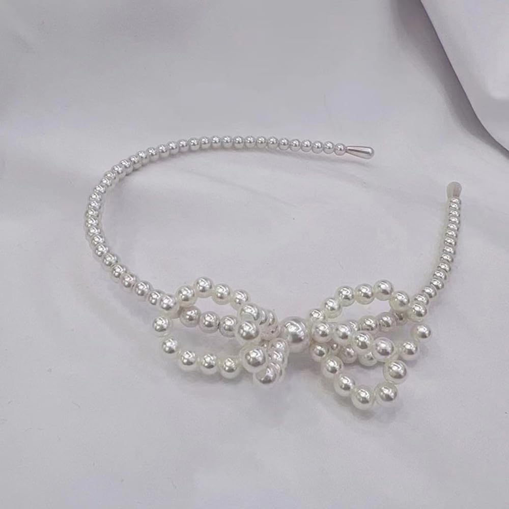 S.A.V.I Elegant White Pearl Headband for Girls & Women | Stylish Bow Hairband with Faux Pearl Beads | Party, Wedding, Birthday & Daily Hair Accessory