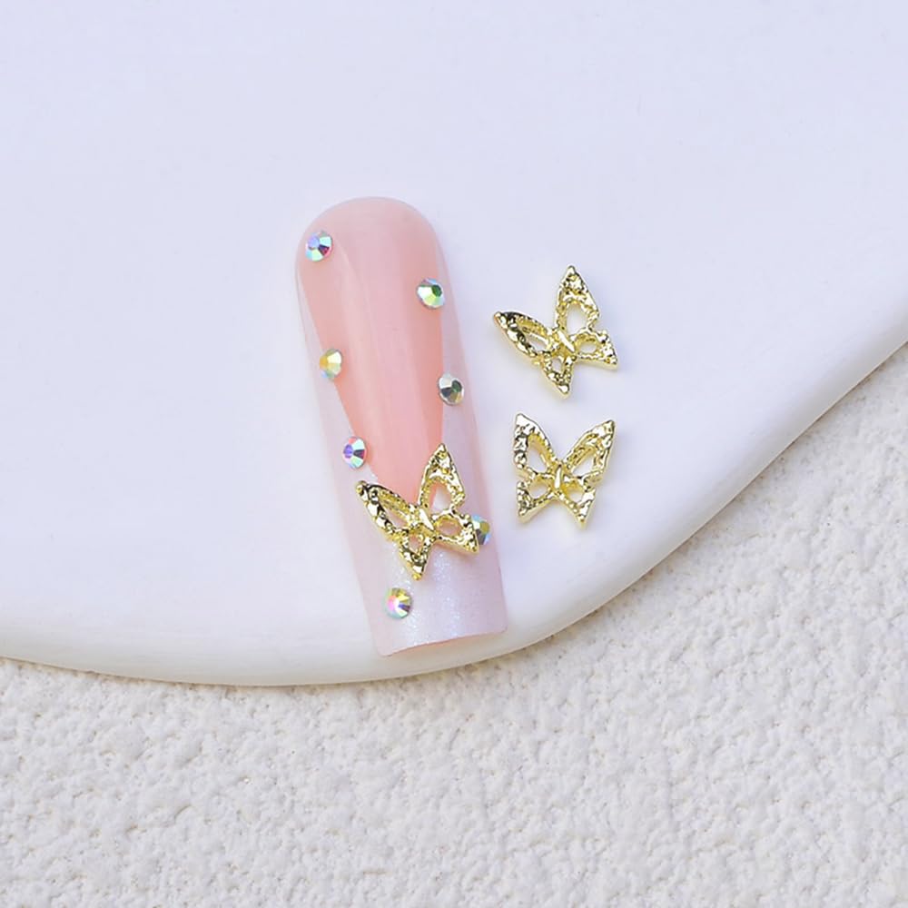 S.A.V.I Gold 3D Butterfly Nail Art Charms – 20 Pcs Alloy Nail Decorations for Women & Girls – 8mm Metallic Nail Accessories for DIY Nail Art, Extensions & Manicure