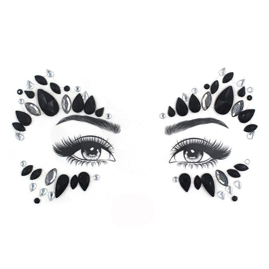 S.A.V.I 3D Black, Face Gems, Jewels Rhinestone Sticker Crystal Tattoo Party Disco Girls Women