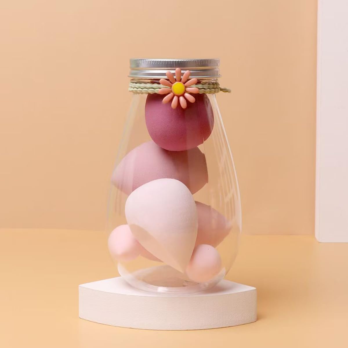 S.A.V.I 6 Pcs Pink Beauty Blender Makeup Sponge Set | Soft Egg-Shaped Foundation & Concealer Puff | Latex-Free, Reusable, Wet & Dry Use | Seamless Blending for Face & Base (4 Large + 2 Small) with Jar (Pink)