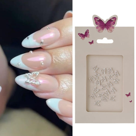S.A.V.I 3D Butterfly Nail Art Charms (20 Pcs) – Silver Alloy Metal Nail Decorations | 8mm DIY Nail Accessories for Women & Girls | Manicure Art Kit for Stylish, Elegant Nail Designs
