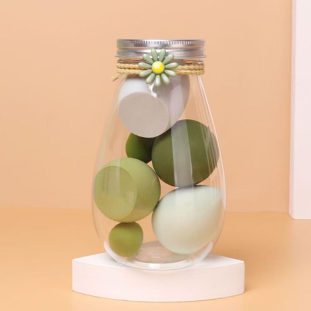 S.A.V.I 6 Pcs Green Beauty Blender Makeup Sponge Set | Soft Egg-Shaped Foundation & Concealer Puff for Flawless Blending | Latex-Free, Reusable, Wet & Dry Use | 4 Large + 2 Mini Sponges with Storage Jar (Green)