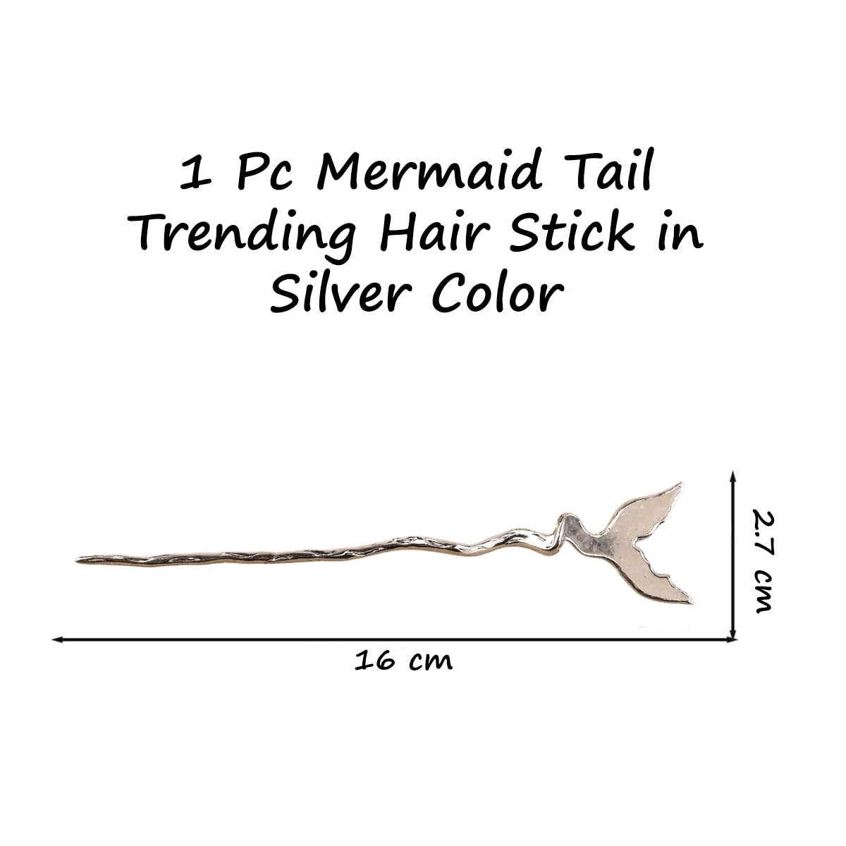 S.A.V.I Silver Mermaid Tail Hair Stick for Women & Girls | 16cm Metal Bun Pin Hair Accessory | Elegant Hair Stick for Stylish Bun, Party & Daily – Unique Mermaid Tail Design