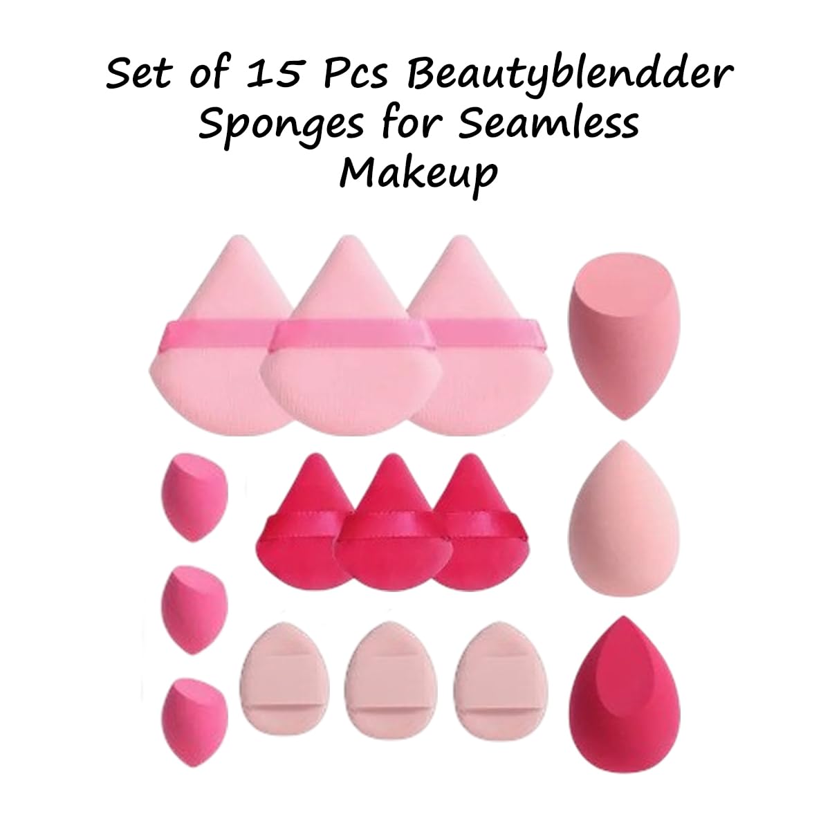 S.A.V.I Set of 15 Pink Beauty Blender Makeup Sponges | Soft Latex-Free Foam Puff for Foundation, Concealer & Powder | Multi-Shape Beauty Sponge for Wet & Dry Use | Flawless Blending & Smooth Finish (Pink)