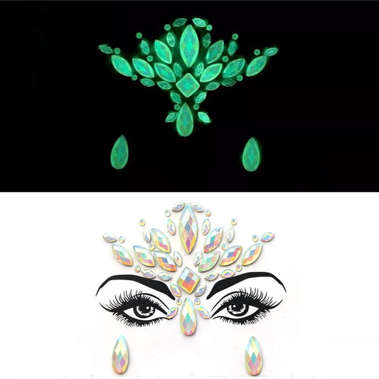 S.A.V.I 3D Luminous (Glow in the Dark) Face Gems Sticker Crystal Tattoo Rhinestone Decoration for Women Girls Events Parties Weddings Clubs