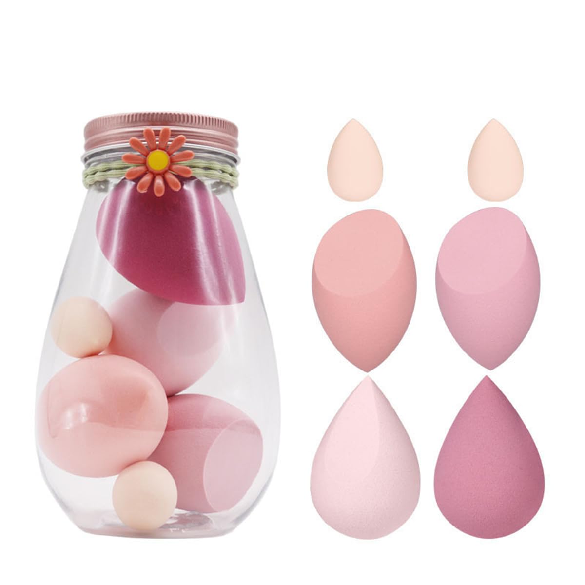 S.A.V.I 6 Pcs Pink Beauty Blender Makeup Sponge Set | Soft Egg-Shaped Foundation & Concealer Puff | Latex-Free, Reusable, Wet & Dry Use | Seamless Blending for Face & Base (4 Large + 2 Small) with Jar (Pink)