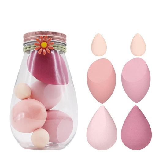 S.A.V.I 6 Pcs Pink Beauty Blender Makeup Sponge Set | Soft Egg-Shaped Foundation & Concealer Puff | Latex-Free, Reusable, Wet & Dry Use | Seamless Blending for Face & Base (4 Large + 2 Small) with Jar (Pink)