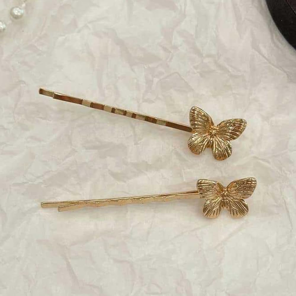 S.A.V.I 1 Pair Golden Butterfly Hair Pins for Women & Girls | Stylish Metal Bobby Pins | Trendy Gold Finish Hair Clips for Bun, Party & Wedding Hairstyles | Elegant Hair Accessories