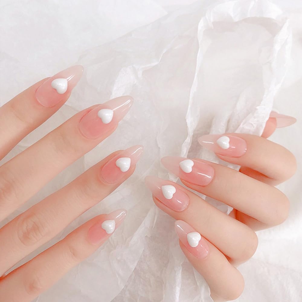 S.A.V.I White 3D Heart Nail Art Charms (5mm) & Flatback Pearls Set (2mm, 2.5mm, 3mm) – Acrylic Nail Decorations for DIY Manicure, Nail Salon, Gel Nail & Art Design Accessories
