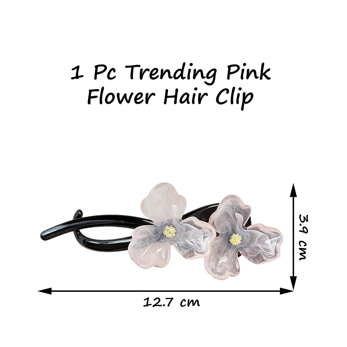 S.A.V.I Trending Pink Flower Hair Clip for Women & Girls | Elegant 12.7 cm Long Black Plastic Hairpin with Dual Resin Floral Design | Durable Grip Stylish Hair Accessory for Party, Wedding, Daily