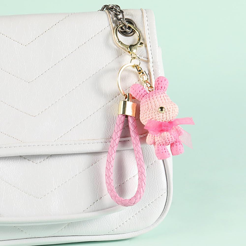 S.A.V.I Cute Pink Bunny Resin Keychain with Bow & PU Leather Strap | Stylish Golden Ring & Bell Charm | Bag, Purse & Car Key Holder for Girls & Women – Lightweight 56g (6cm)