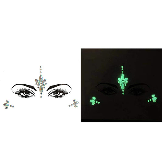 S.A.V.I 3D Glow in the Dark Luminous Face Gems Acrylic Crystal Fluorescent Stickers Rave Eyes Decoration Rhinestone Diamond Forehead Eyebrows Self-adhesive Sticker for Women, 1 Sheet (#5)