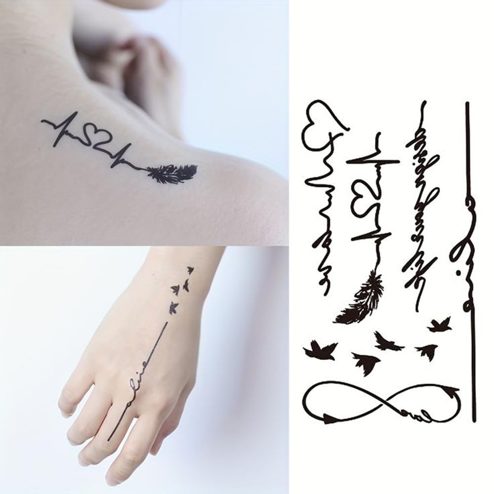 S.A.V.I 5 Sheets Black Temporary Tattoos for Women & Girls – Safe Non-Toxic Waterproof Body Art Stickers – Small Minimalist Design, 10.5x6cm – Easy to Apply & Remove, Stylish Fashion Accessory (61)