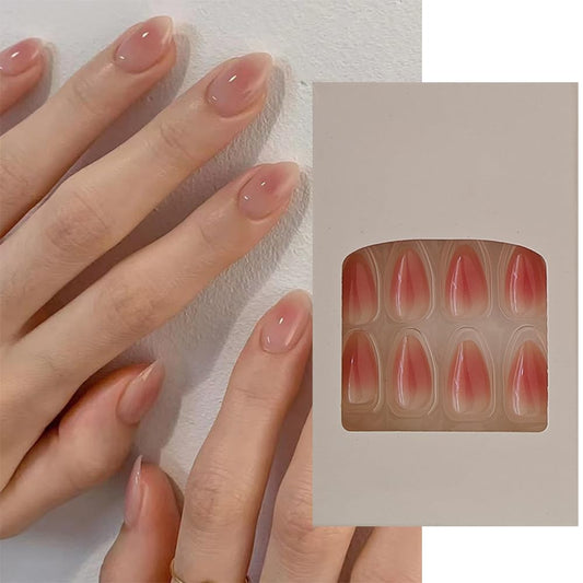 S.A.V.I 30Pcs Nude Ombre Glossy Press On Nails for Women | Medium Almond Shape Fake Nail Extensions | Reusable with Glue & Adhesive Tabs | Salon Finish for Wedding, Party, Daily
