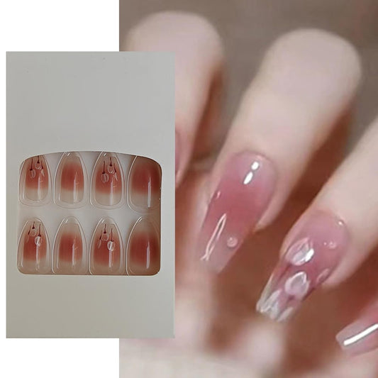 S.A.V.I 24 Pcs Long Coffin Shape Press-On Nails - Nude  Pink Blush Tulip Print | DIY Artificial False Nails Set | Natural Look, Easy Application for Women  Girls | Durable  Reusable False Nails