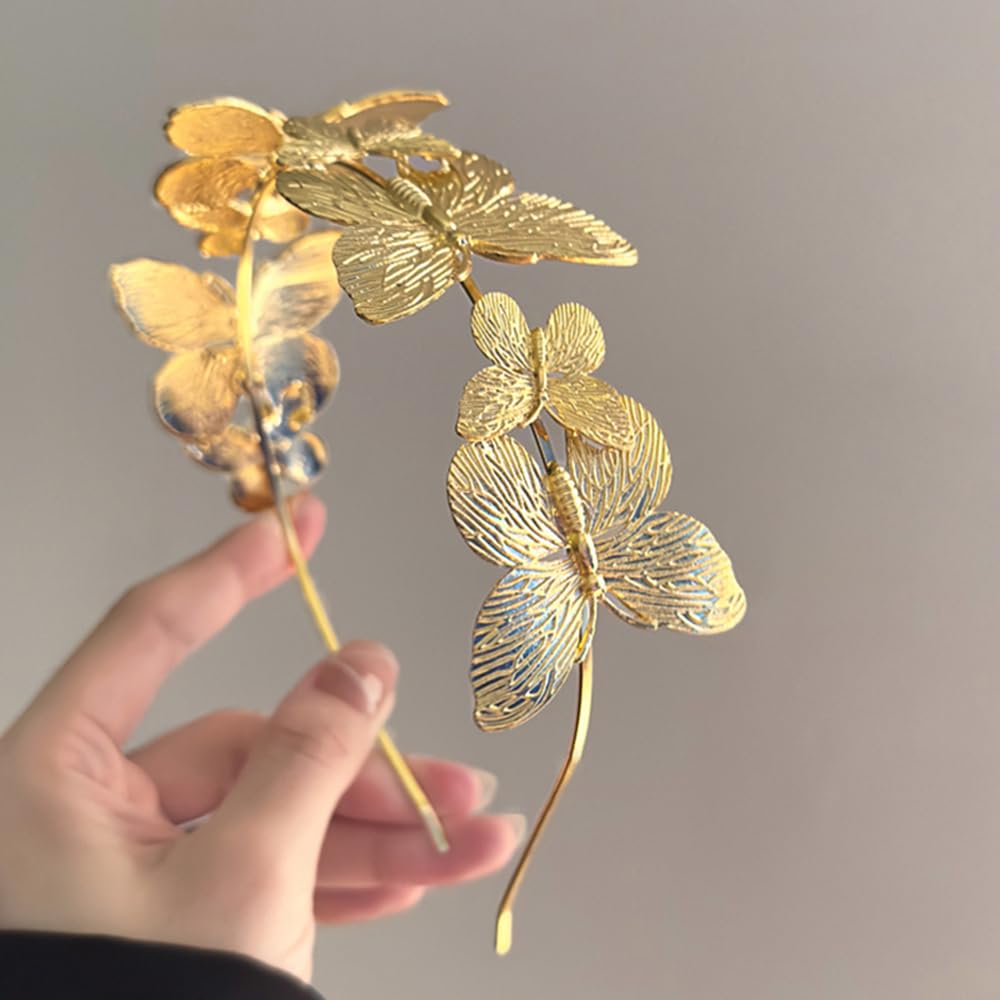 S.A.V.I Golden Butterfly Hairband for Women & Girls | Elegant Metal Headband | Lightweight Adjustable Floral Design | Party, Wedding, Festive & Stylish Hair Accessory – 14.5cm (Gold, Onesize)