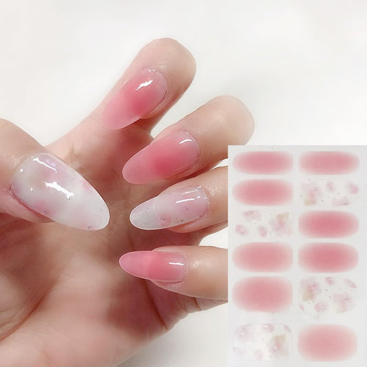 S.A.V.I Gel Nail Stickers 12PCS - Pink  Nude with Blush Spots, Full Coverage, Long-Lasting Nail Art Decoration, Easy to Apply