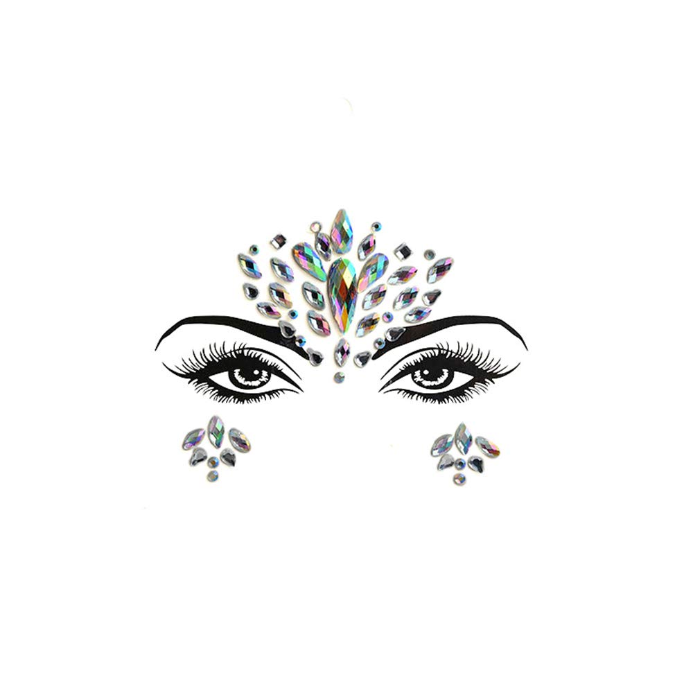 S.A.V.I 3D Face Gems Acrylic Crystal Stickers Rave Eyes Decoration Rhinestone Diamond Forehead Eyebrows Self-adhesive Sticker for Women, 1 Sheet (#2)