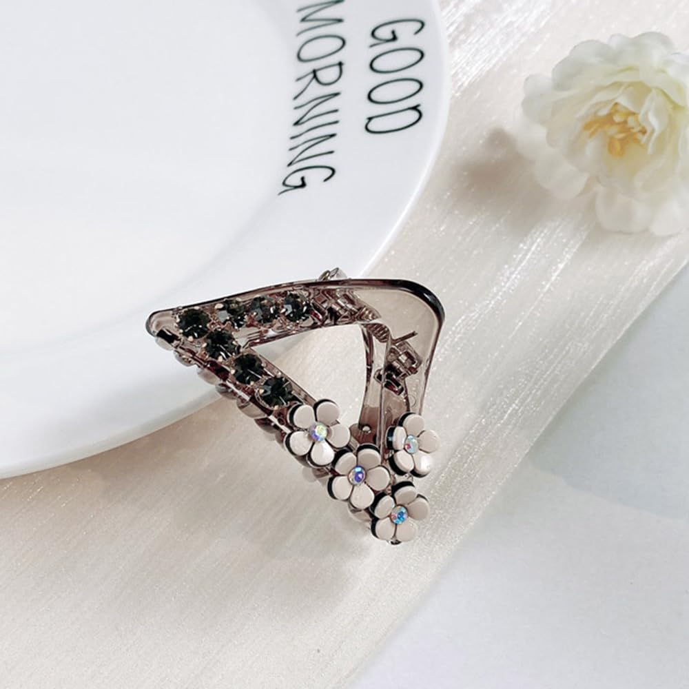 S.A.V.I Brown Triangle Hair Claw Clip for Women & Girls | Small 5.5cm Plastic Clutcher with Floral & Rhinestone Design | Stylish Daily & Party Hair Accessory | Non-Slip Grip
