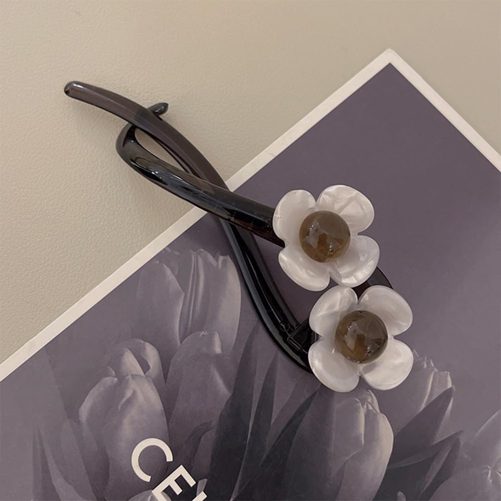 S.A.V.I 1Pc White Flower Hair Clutch Clip for Women & Girls | 11cm Strong Grip Hair Accessory for Bun & Updo | Elegant Floral Design for Daily, Party & Ethnic | Hair Claw Clip