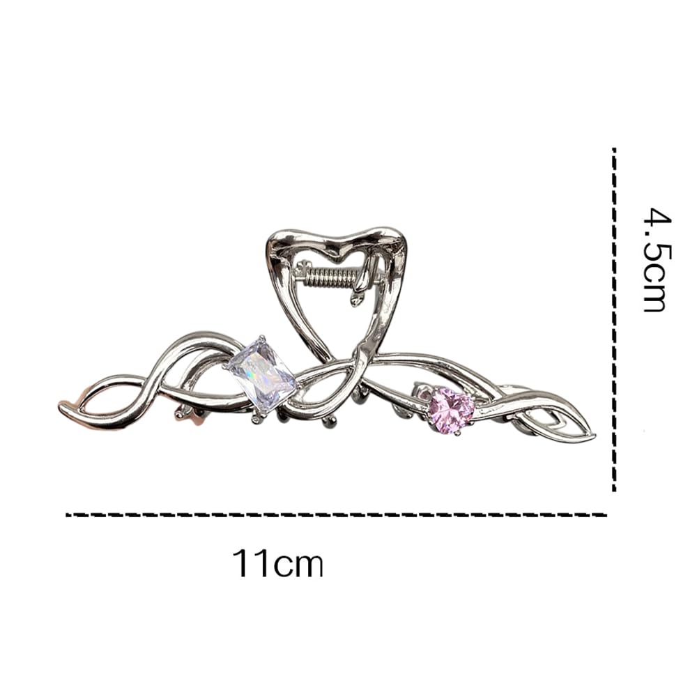 S.A.V.I Silver Metal Hair Claw Clip for Women & Girls | 11cm Big Hair Clutcher with Rhinestones | Stylish Butterfly Design | Strong Grip Hair Accessory for Thick Hair, Party & Daily