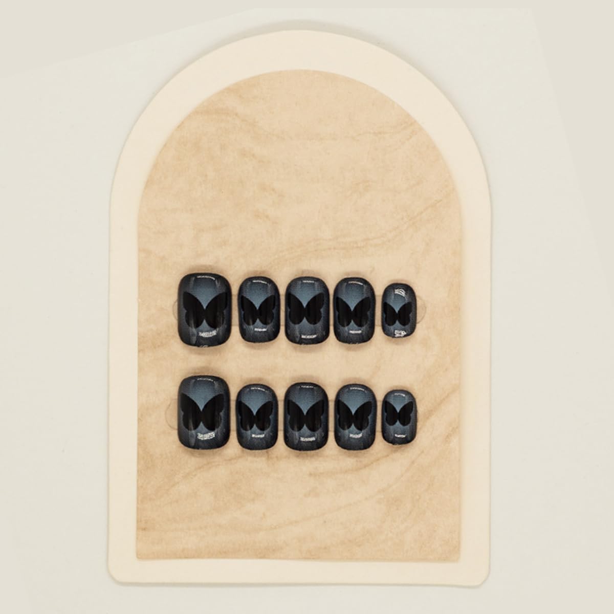 S.A.V.I 24 Pcs Short Natural Fake Nails – Gradient Black Press On Nails with Butterfly Print, Reusable Acrylic Nail Art Kit with Glue & Adhesive Tabs for Women & Girls (Square Shape)