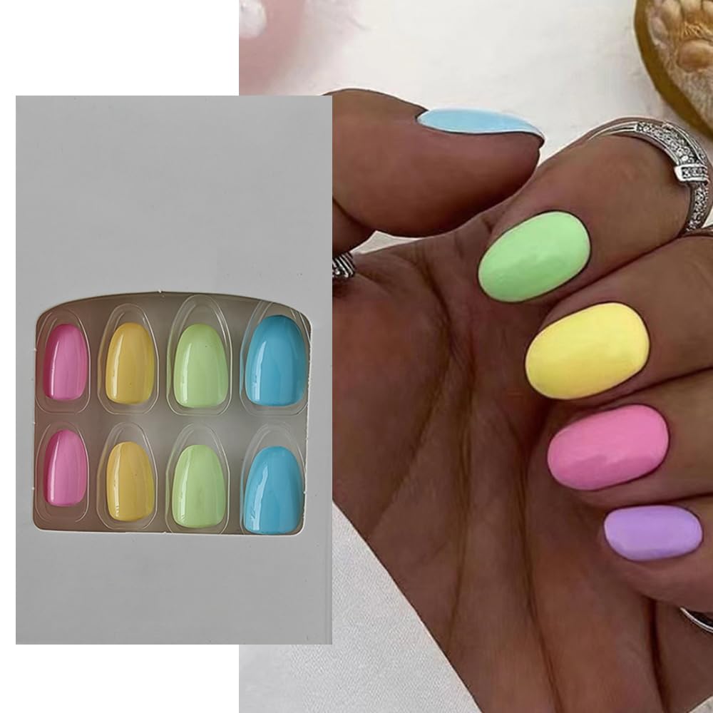 S.A.V.I 24 PCs Multicolor Short Round Press-on Fake Nails | DIY Manicure Kit | Easy Application | Durable  Reusable | For Quick Salon-Quality Nails at Home | Trendy Colors  Designs