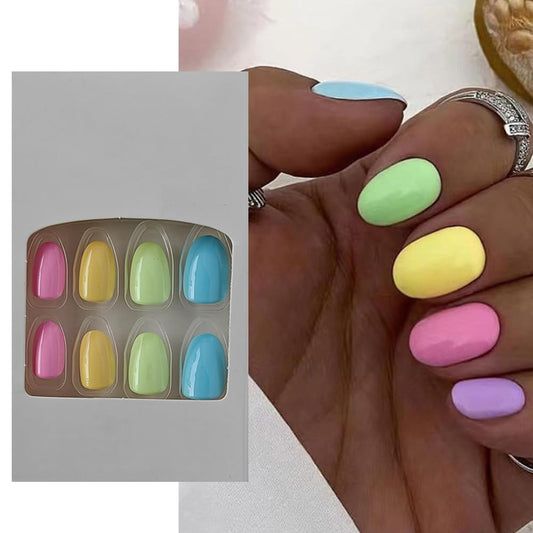 S.A.V.I 24 PCs Multicolor Short Round Press-on Fake Nails | DIY Manicure Kit | Easy Application | Durable  Reusable | For Quick Salon-Quality Nails at Home | Trendy Colors  Designs