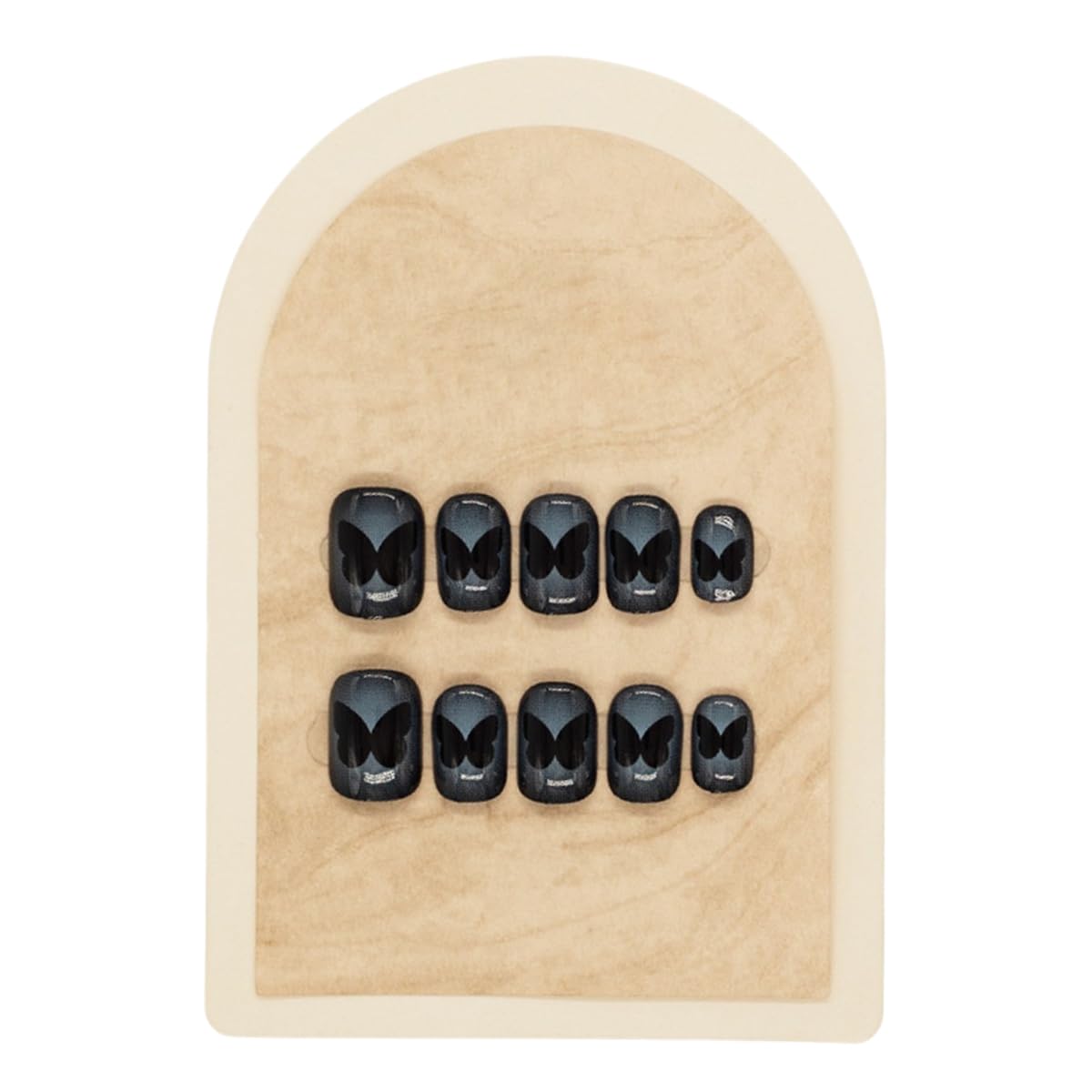 S.A.V.I 24 Pcs Short Natural Fake Nails – Gradient Black Press On Nails with Butterfly Print, Reusable Acrylic Nail Art Kit with Glue & Adhesive Tabs for Women & Girls (Square Shape)