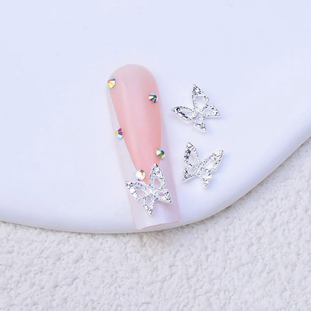 S.A.V.I 3D Butterfly Nail Art Charms (20 Pcs) – Silver Alloy Metal Nail Decorations | 8mm DIY Nail Accessories for Women & Girls | Manicure Art Kit for Stylish, Elegant Nail Designs