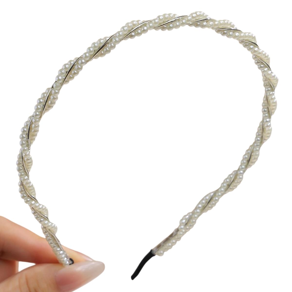 S.A.V.I Women’s Pearl Beaded Hairband | White Twisted Design, 12x14 cm Lightweight Headband | Elegant Faux Pearl Hair Accessory for Parties, Weddings & Daily