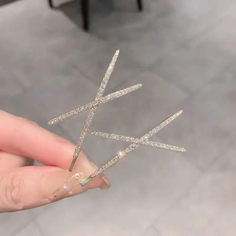 S.A.V.I 1 Pair Sparkling Rhinestone X Shape Hair Clips for Women & Girls | Gold-Tone Crystal Hairpins | Stylish Party Hair Accessories for Bun, Braid, Hairstyles