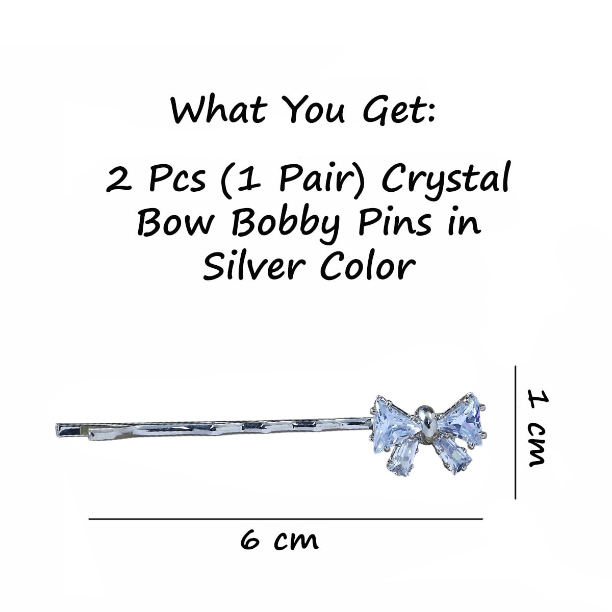S.A.V.I 1 Pair Crystal Rhinestone Bow Hair Pins for Women & Girls | Silver Stylish Bobby Pins | 6cm Elegant Big Bow Hair Clips for Party, Wedding