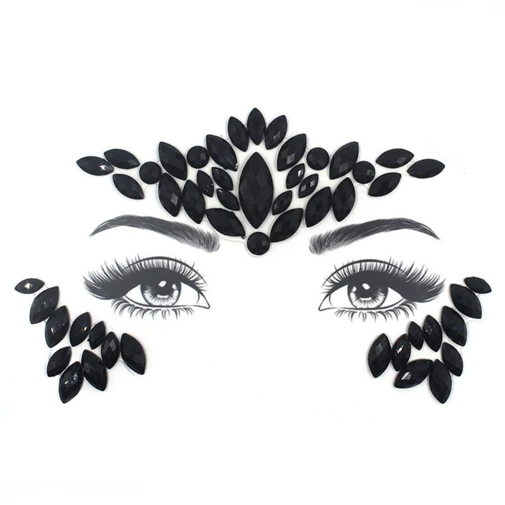 S.A.V.I Black 3D Face Gems, Jewels Rhinestones Sticker, Crystal Face Makeup, Trending Fashion for Women Girls Party Events Weddings