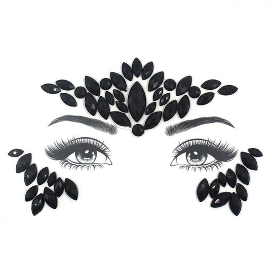 S.A.V.I Black 3D Face Gems, Jewels Rhinestones Sticker, Crystal Face Makeup, Trending Fashion for Women Girls Party Events Weddings