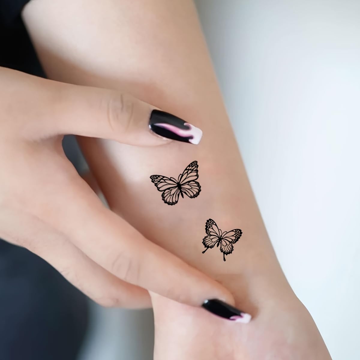 S.A.V.I 30 Pcs Black Butterfly Temporary Tattoos for Women & Girls | Safe Non-Toxic Waterproof Body Art Stickers | 9.7x5.7cm Minimal Design for Wrist, Neck, Shoulder | Easy to Apply & Remove (16)
