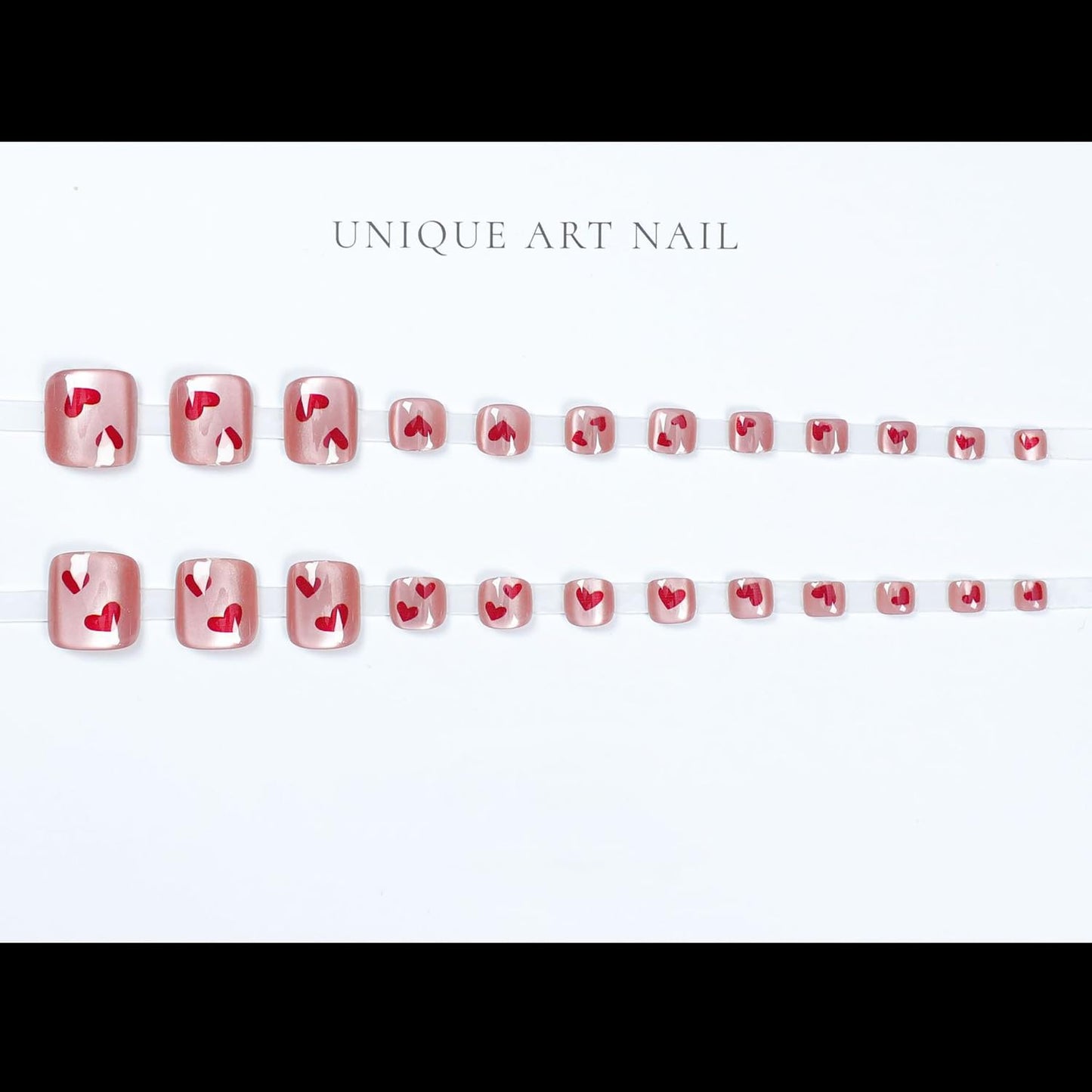 S.A.V.I 24 Pcs Fake Toe Nails Baby Pink Cat’s Eye Short Natural Shape Press On Nails with Red Heart Print | Artificial Pedicure Tips for Women & Girls | Includes Nail Glue & Adhesive Tabs